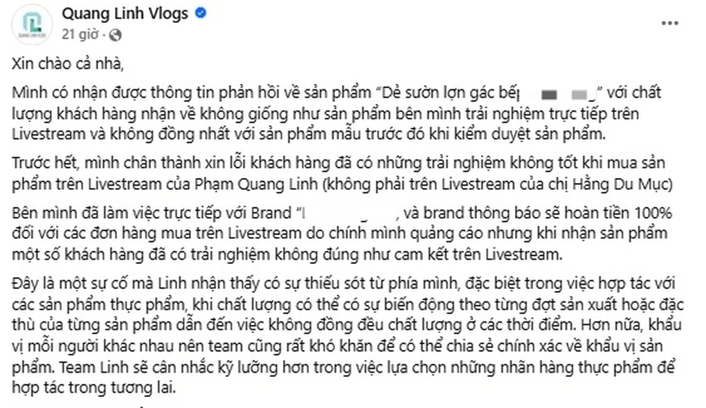 Quang Linh Vlogs xin lỗi vì livestream bán hàng kém chất lượng - 1 Quang Linh Vlogs xin lỗi vì livestream bán hàng kém chất lượng - 1